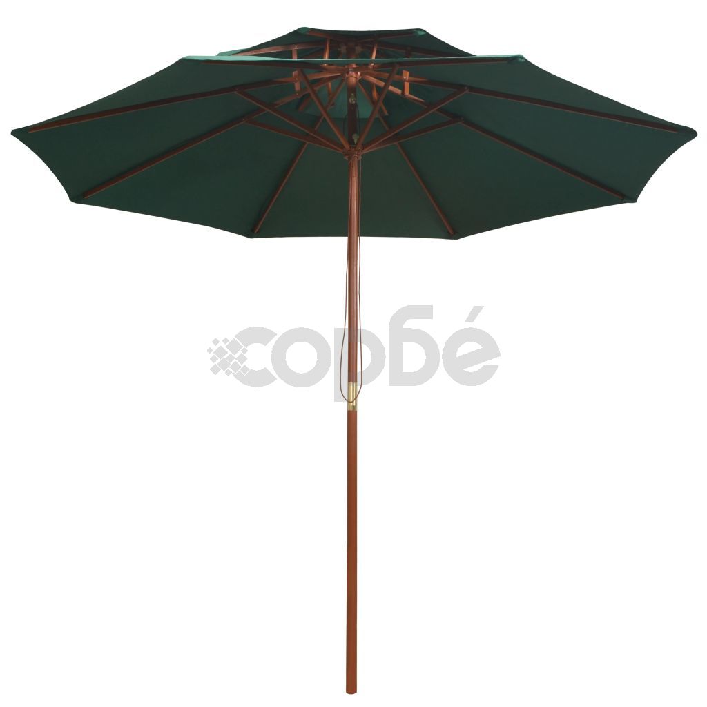 Чадър с двоен покрив, 270x270 см, дървен прът, зелен