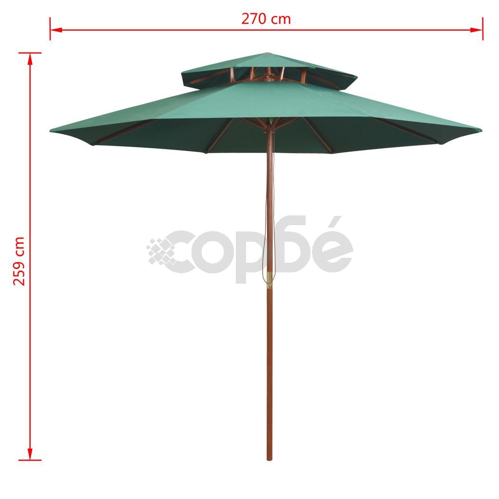 Чадър с двоен покрив, 270x270 см, дървен прът, зелен