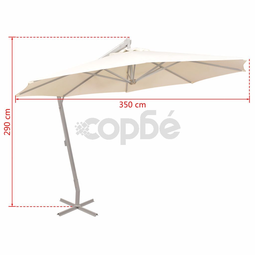 Висящ чадър за слънце, 350 см, алуминиев прът, пясъчен