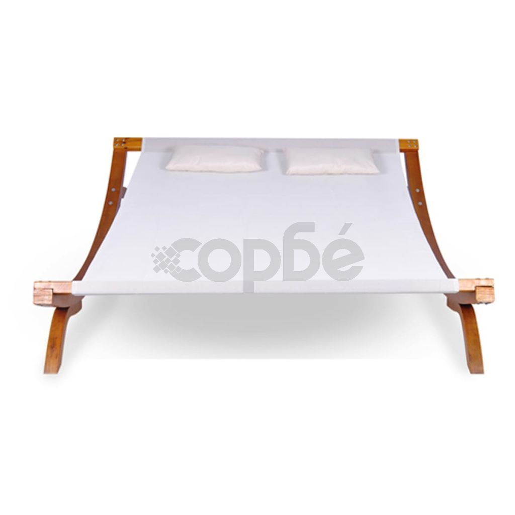 Градинско лаундж легло с възглавници, дърво, бяло