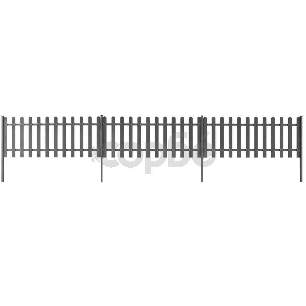 Дъсчена ограда с колчета, 3 бр, WPC, 600x60 см
