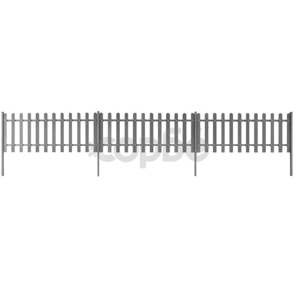 Дъсчена ограда с колчета, 3 бр, WPC, 600x80 см