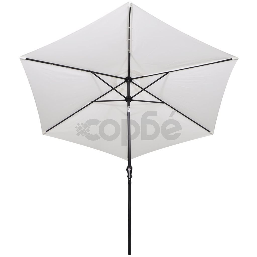 LED конзолен чадър, 3 м, пясъчнобял