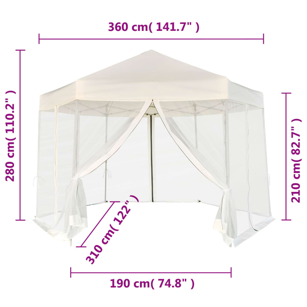 Шестоъгълна pop-up шатра с 6 стени кремавобяла 3,6x3,1 м