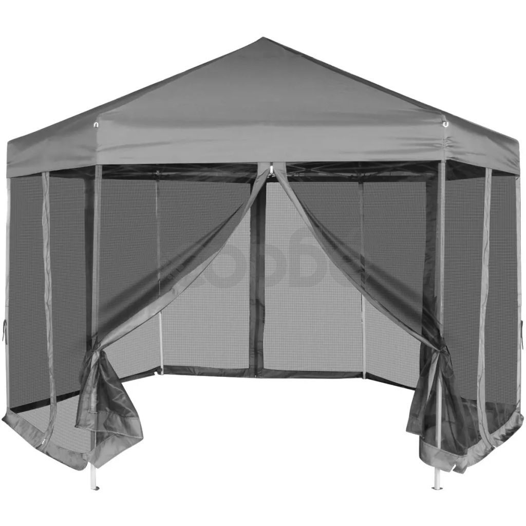 Шестоъгълна pop-up шатра с 6 стени сива 3,6x3,1 м