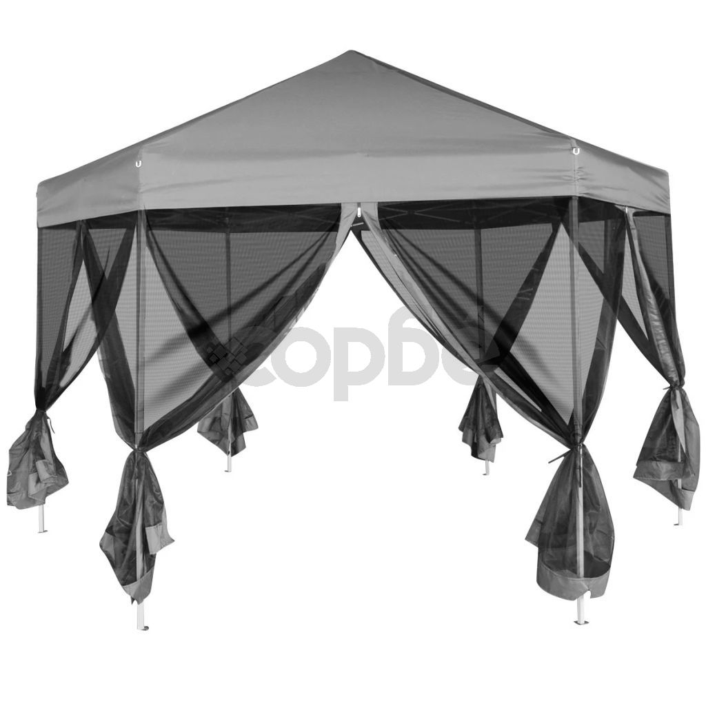 Шестоъгълна pop-up шатра с 6 стени сива 3,6x3,1 м