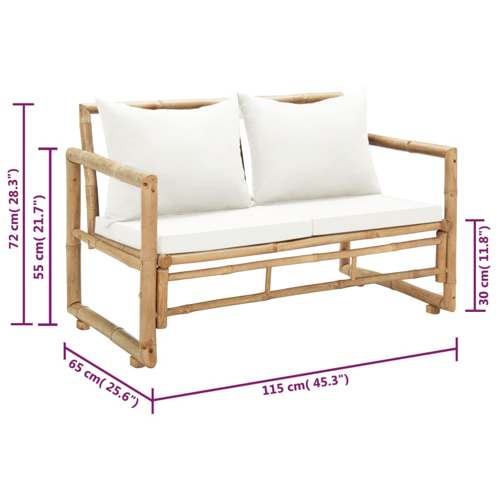2-местен градински диван с възглавници, бамбук