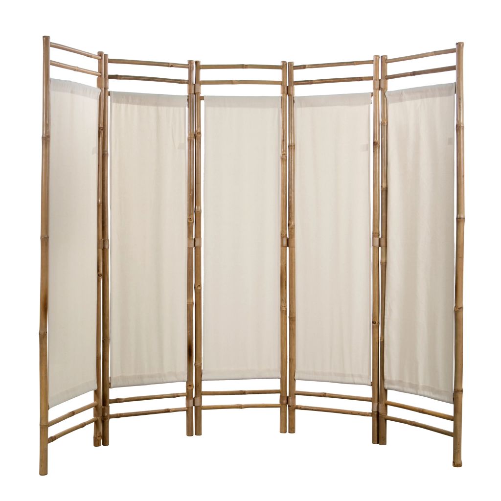 Сгъваем 5-панелен параван за стая, бамбук и текстил, 200 cм