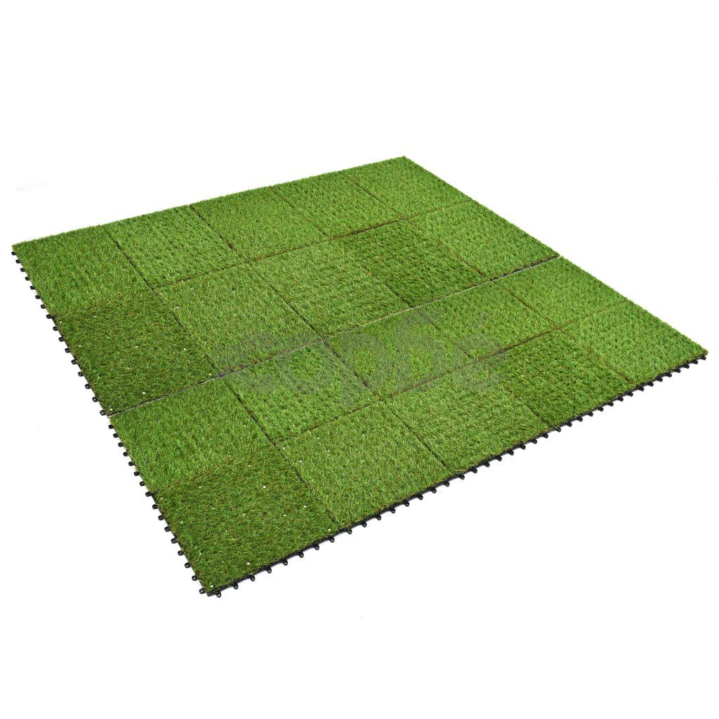 Плочки изкуствена трева, 20 бр, 30x30 см, зелени