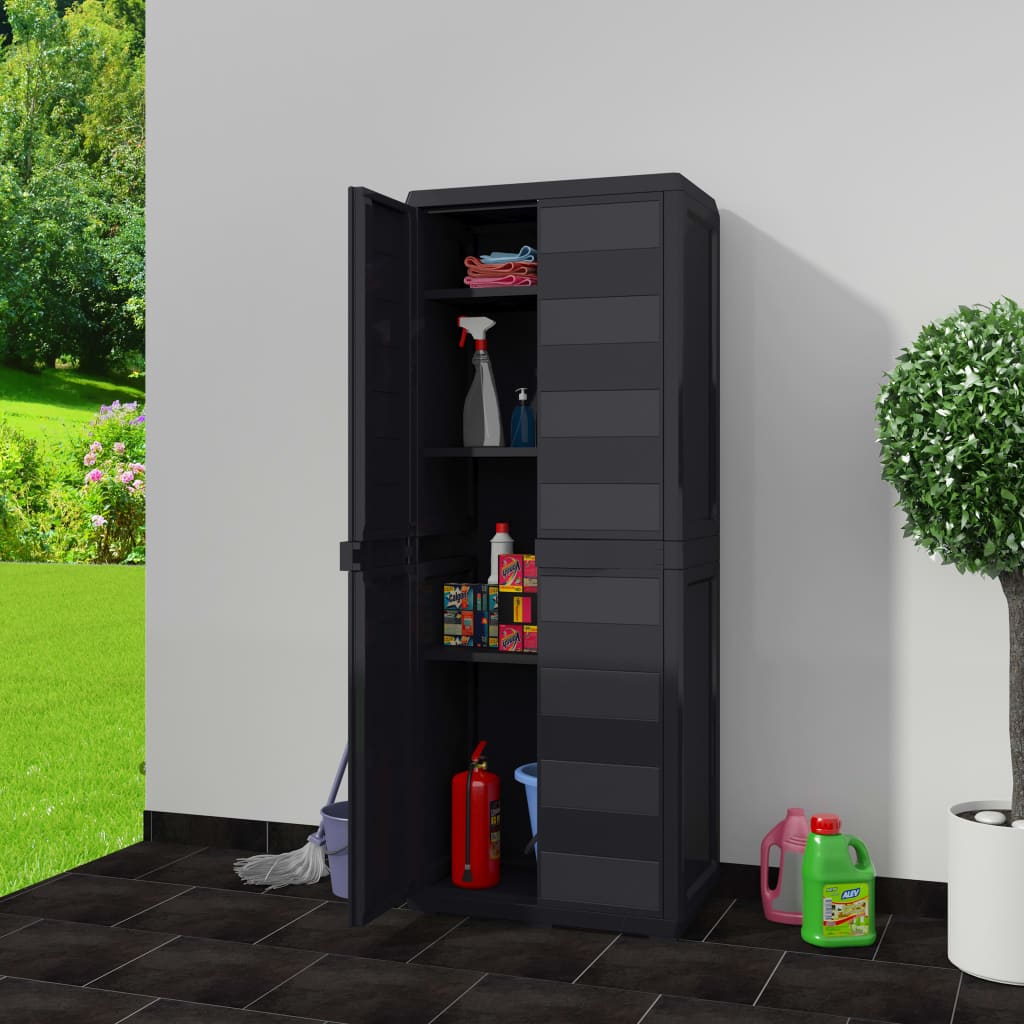 Градински шкаф за съхранение с 3 рафта, черен