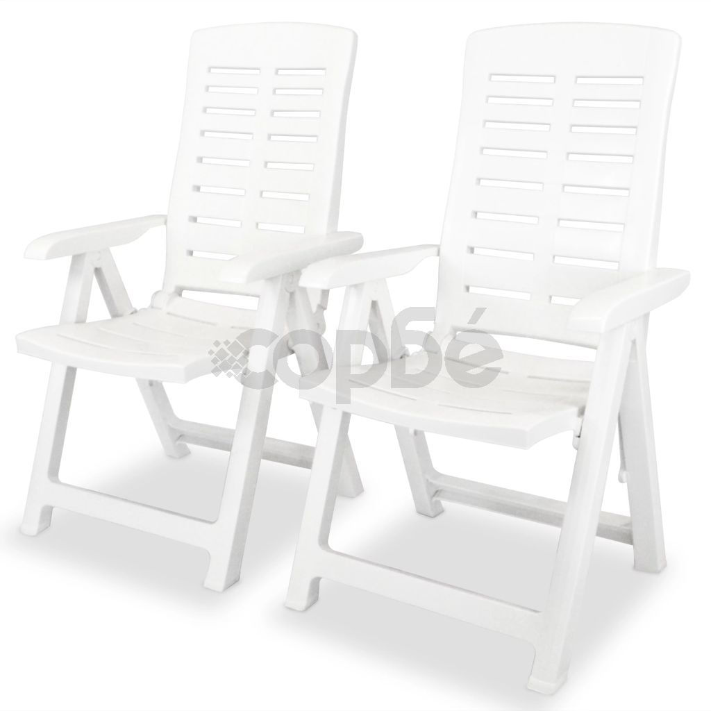 Градински столове, регулируеми, 2 бр, пластмаса, бели