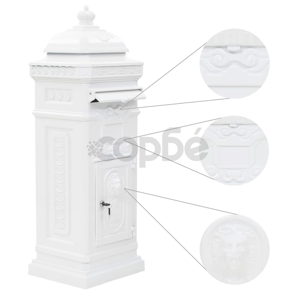 Алуминиева пощенска кутия стълб винтидж стил неръждаема бяла