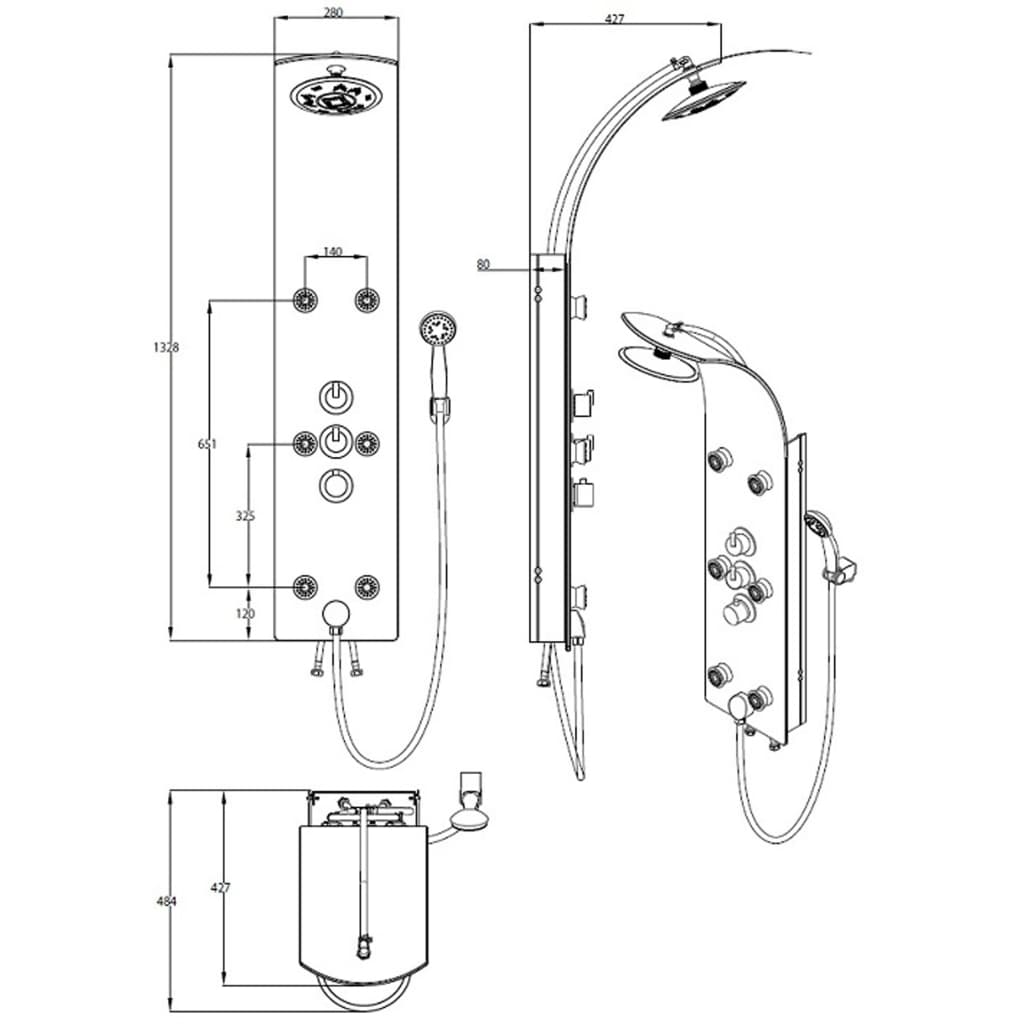 SCHÜTTE Стъклен душ панел с термостатичен смесител LANZAROTE, черен