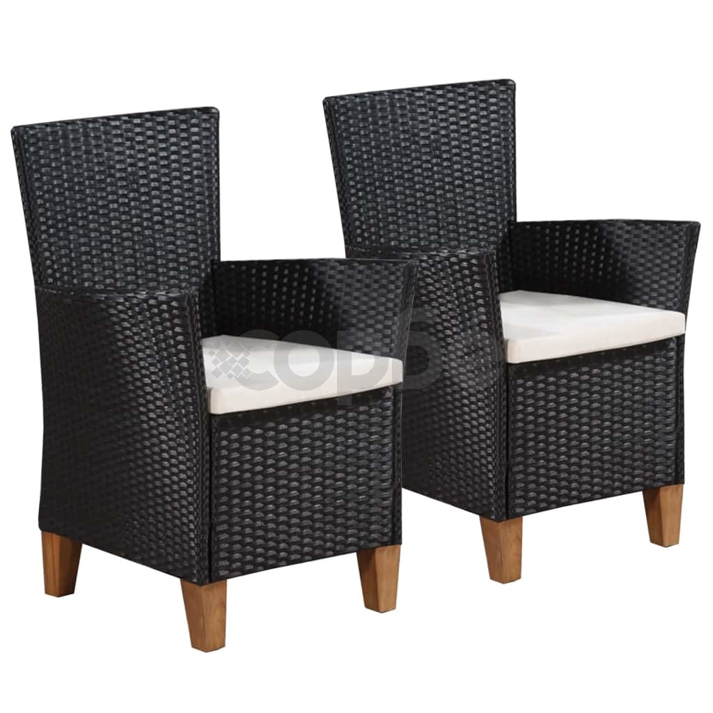 Външни столове с възглавници, 2 бр, полиратан, черни 