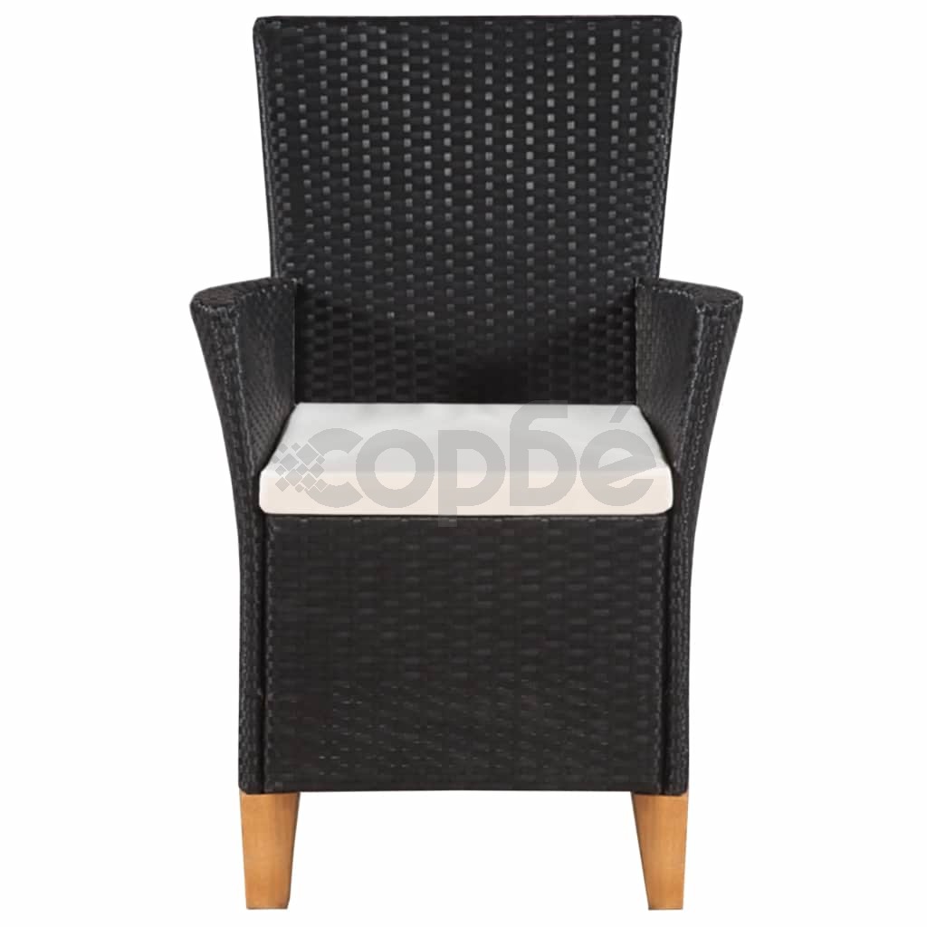 Външни столове с възглавници, 2 бр, полиратан, черни 