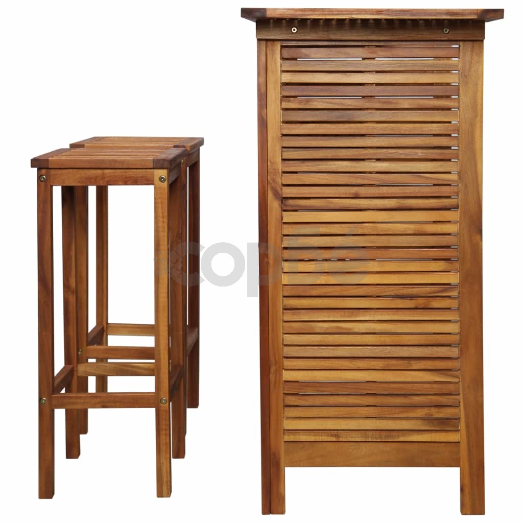 Комплект бар маса и столове, 3 части, акациево дърво масив