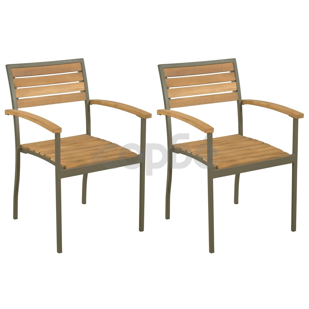 Стифиращи външни столове, 2 бр, акациево дърво масив и стомана