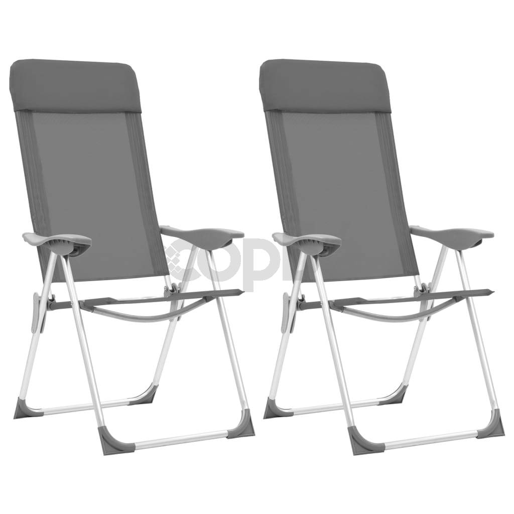 Сгъваеми къмпинг столове, 2 бр, сиви, алуминий