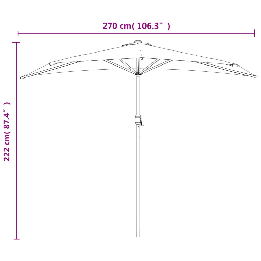 Балконски чадър с алуминиев прът, зелен, 270x144 см, половин