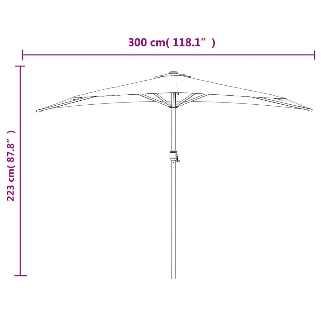 Балконски чадър с алуминиев прът, антрацит, 300x155 см, половин
