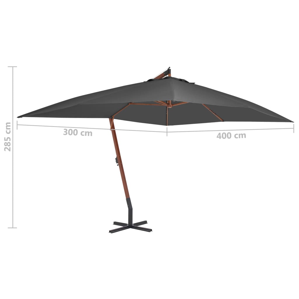 Градински чадър чупещо рамо и дървен прът 400x300 см антрацит
