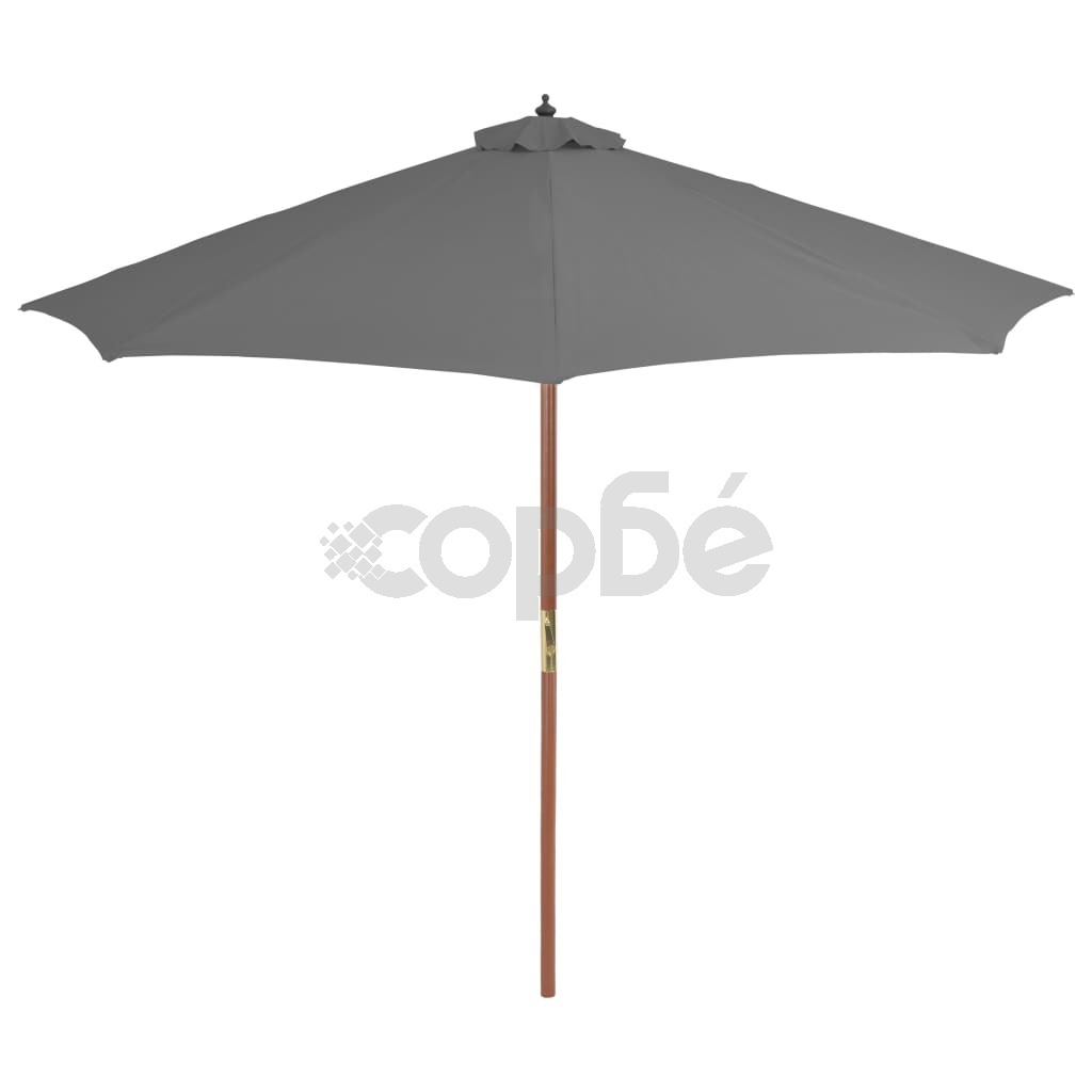 Градински чадър с дървен прът, 300 см, антрацит