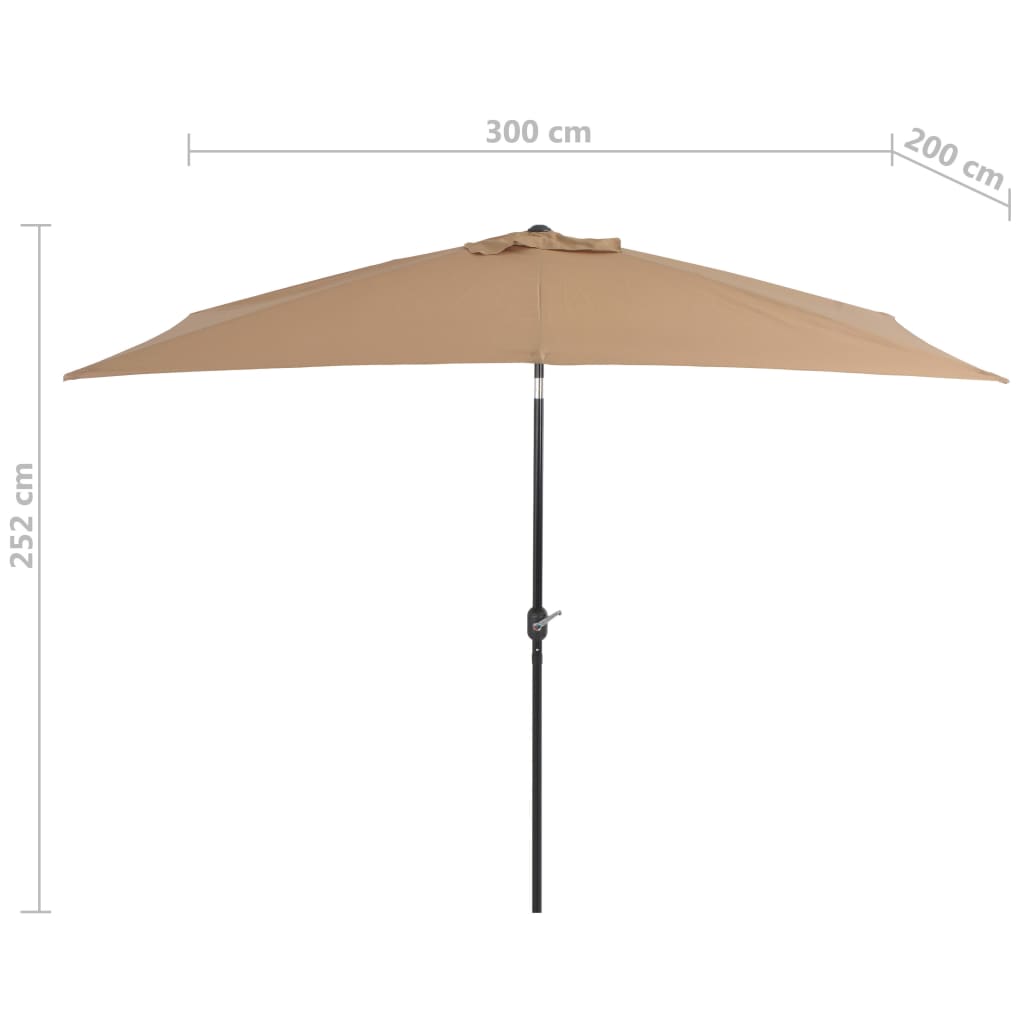 Градински чадър с метален прът, 300x200 см, таупе