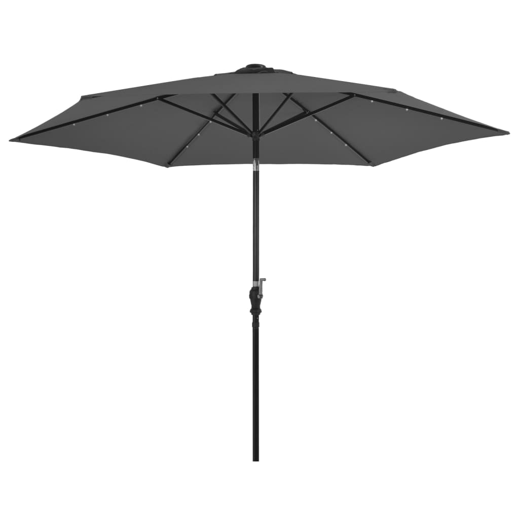 Градински чадър с LED светлини, стоманен прът, 300 см, антрацит