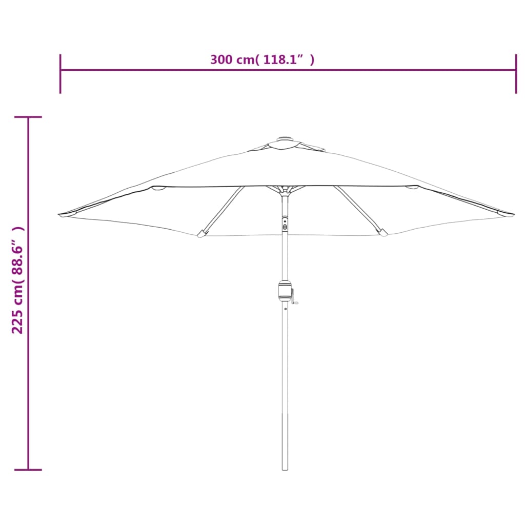 Градински чадър с LED светлини, стоманен прът, 300 см, антрацит