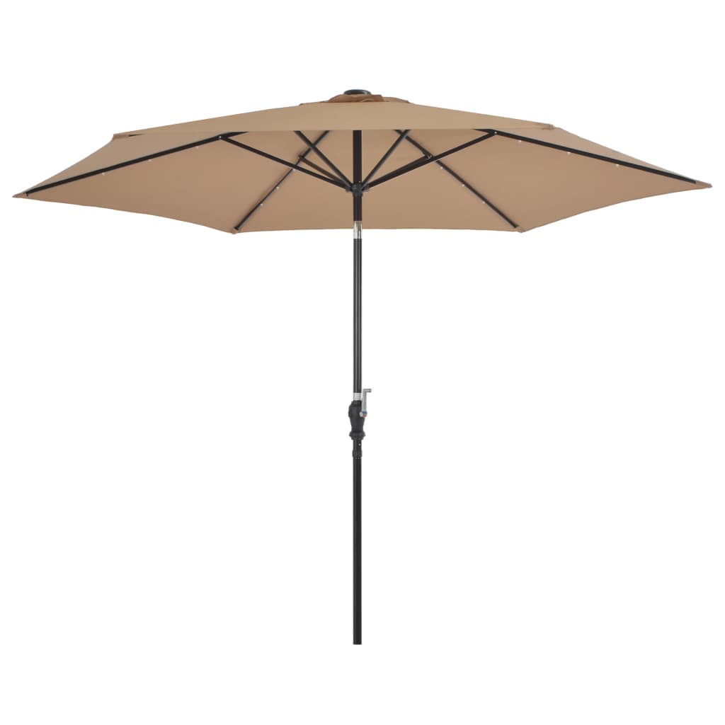 Градински чадър с LED светлини, стоманен прът, 300 см, таупе