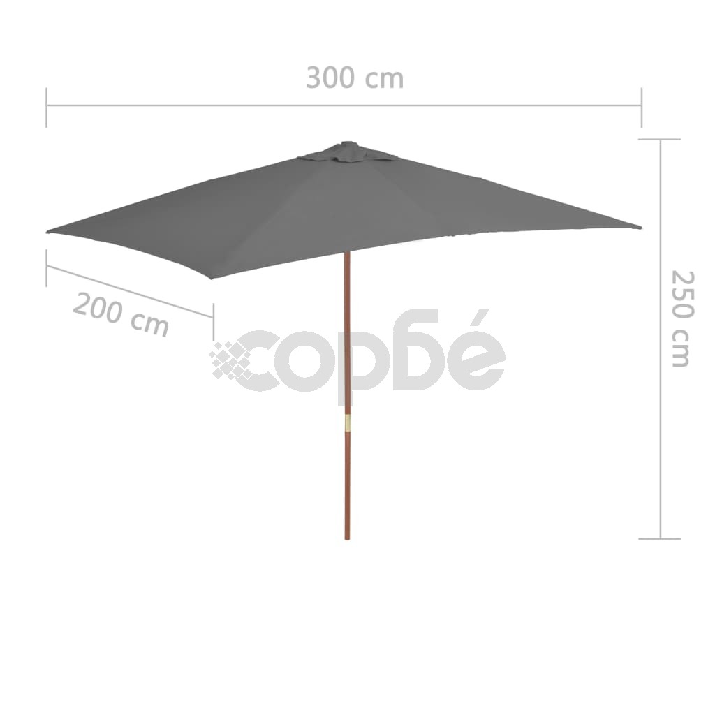 Градински чадър с дървен прът, 200x300 см, антрацит