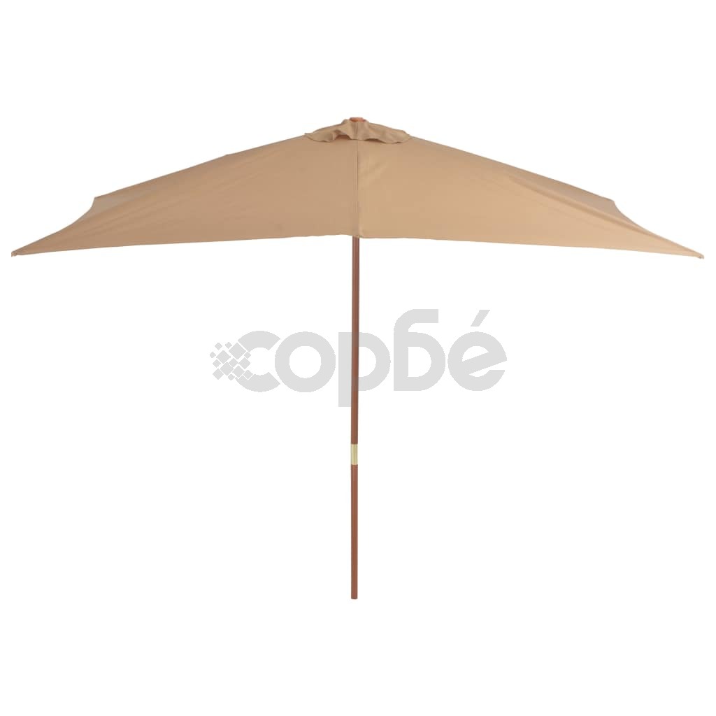 Градински чадър с дървен прът, 200x300 см, таупе