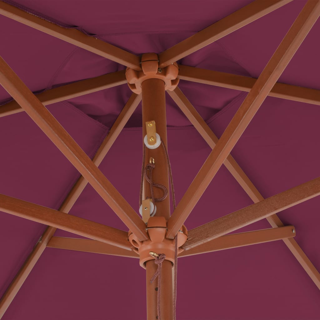 Градински чадър с дървен прът, 270 см, бордо червено