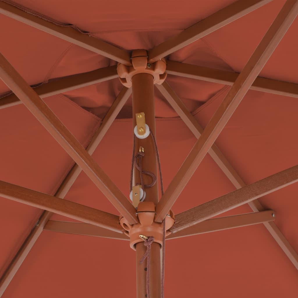 Градински чадър с дървен прът, 270 см, теракота