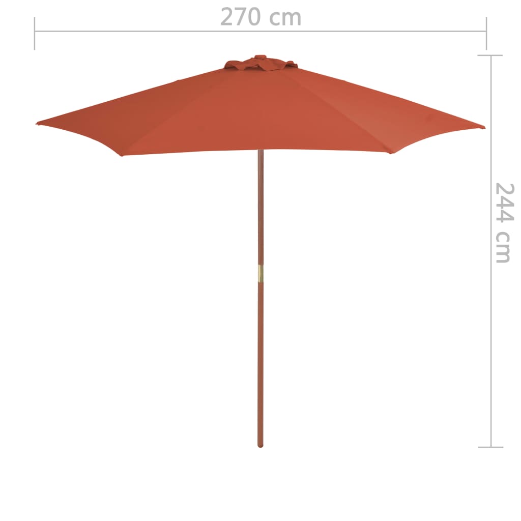 Градински чадър с дървен прът, 270 см, теракота