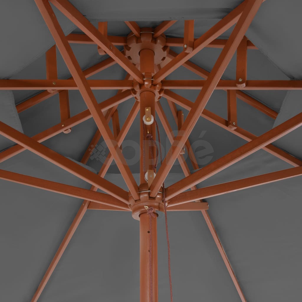 Чадър с двоен покрив и дървен прът, 270 см, антрацит