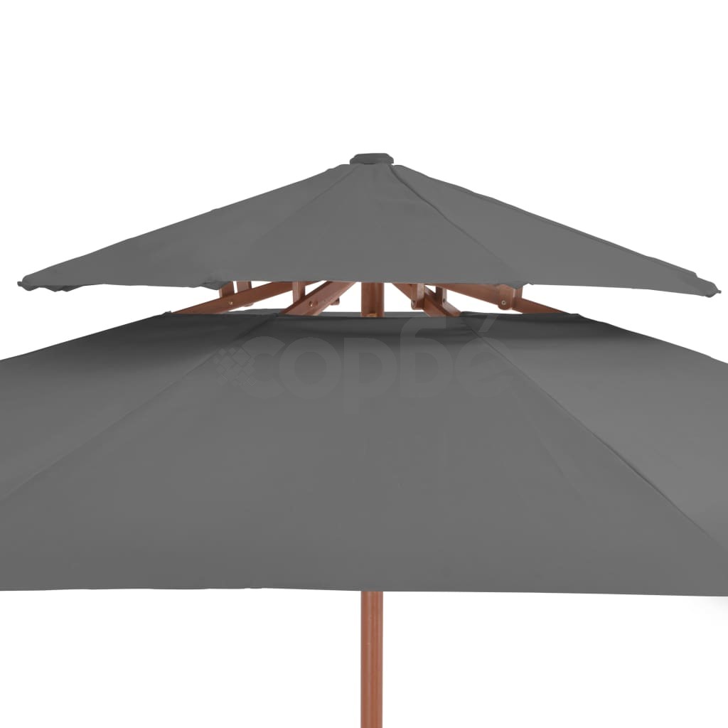 Чадър с двоен покрив и дървен прът, 270 см, антрацит