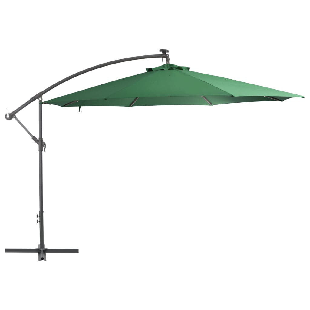 Градински чадър с LED осветление метален прът 350 см зелен