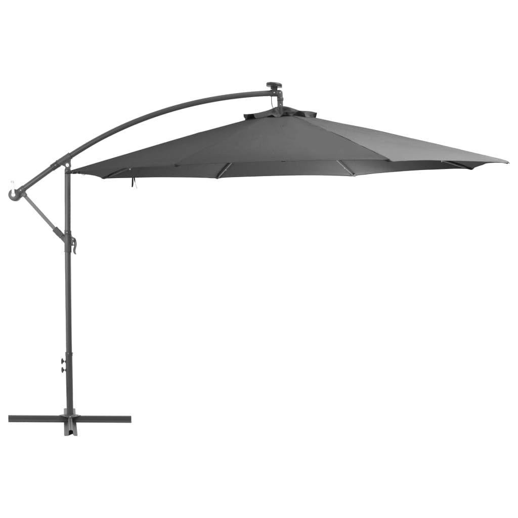 Градински чадър с LED осветление метален прът 350 см антрацит