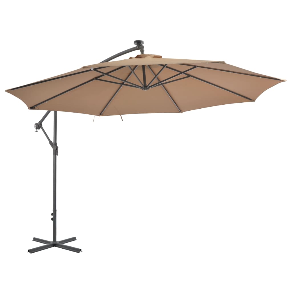 Градински чадър с LED осветление метален прът 350 см таупе
