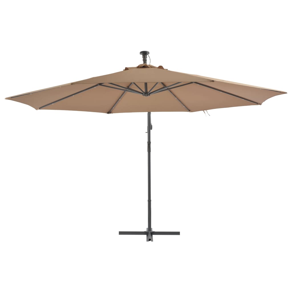 Градински чадър с LED осветление метален прът 350 см таупе