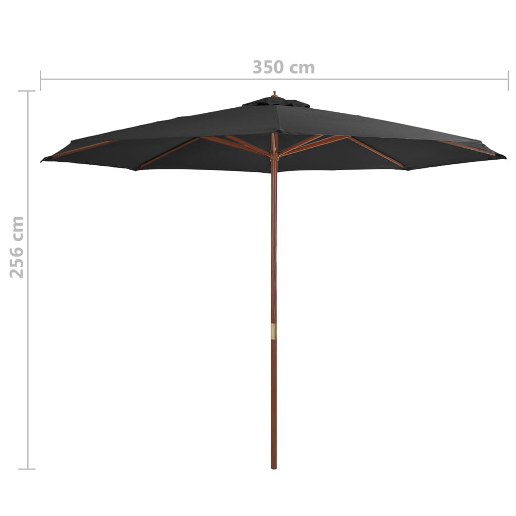 Градински чадър с дървен прът, 350 см, антрацит