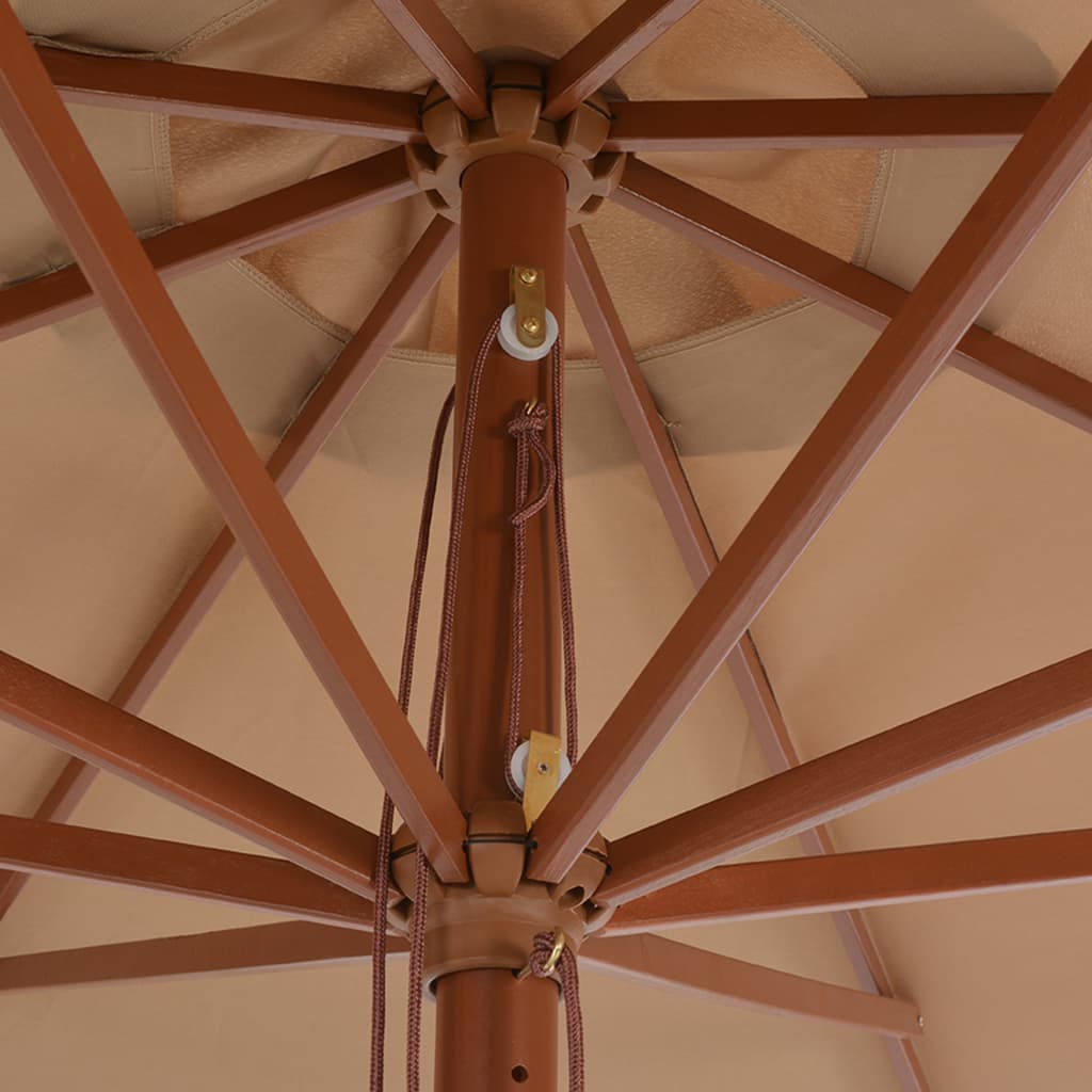 Градински чадър с дървен прът, 350 см, таупе