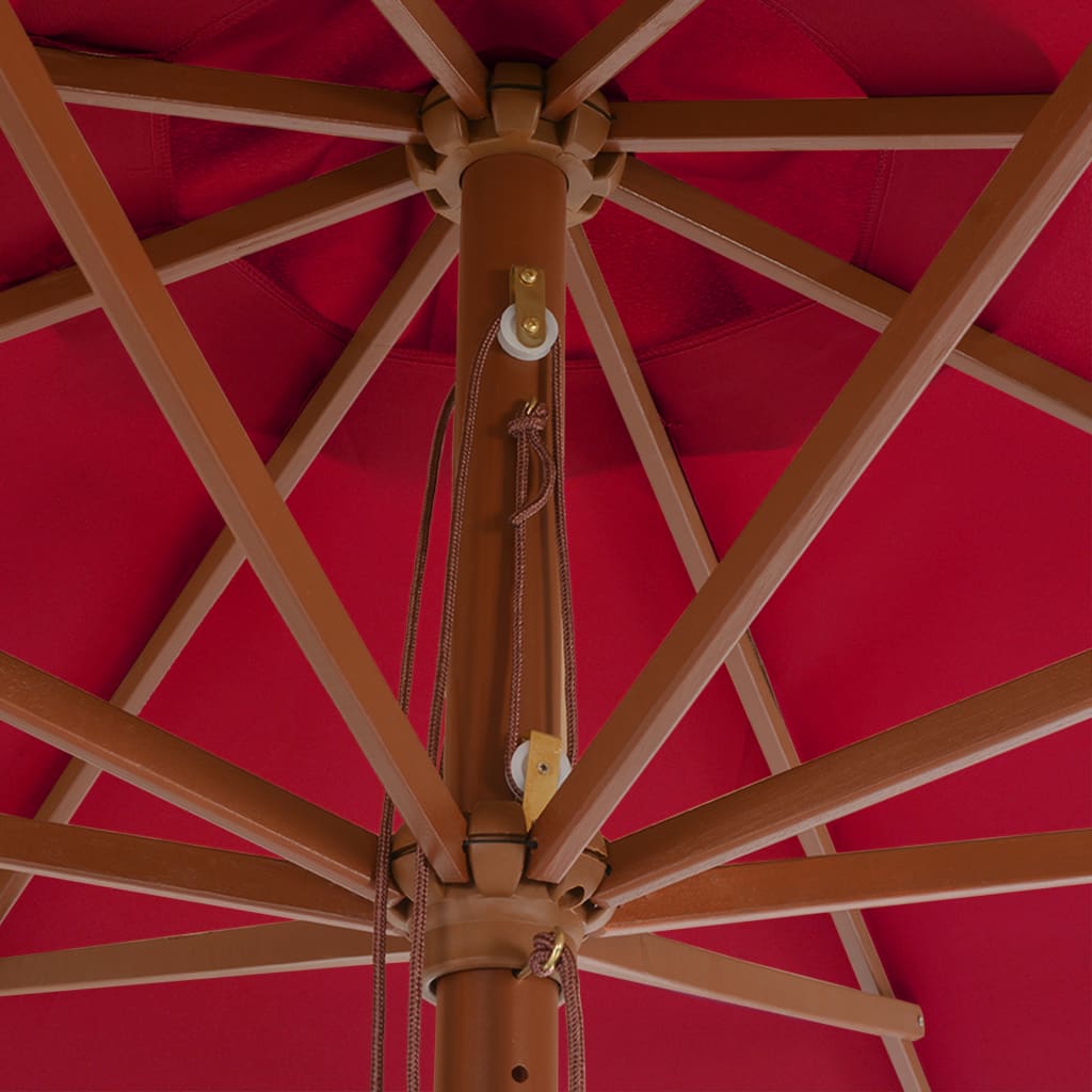 Градински чадър с дървен прът, 350 см, бордо