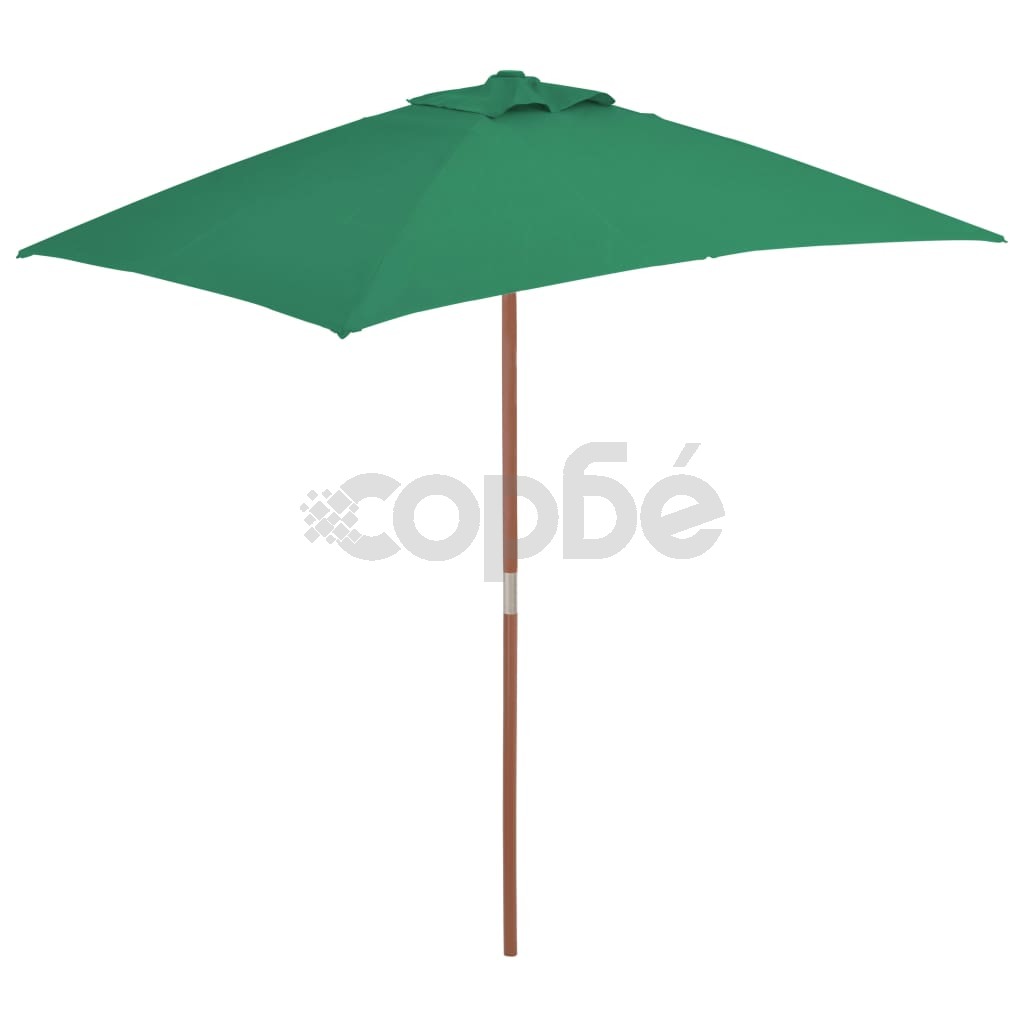 Градински чадър с дървен прът, 150x200 см, зелен