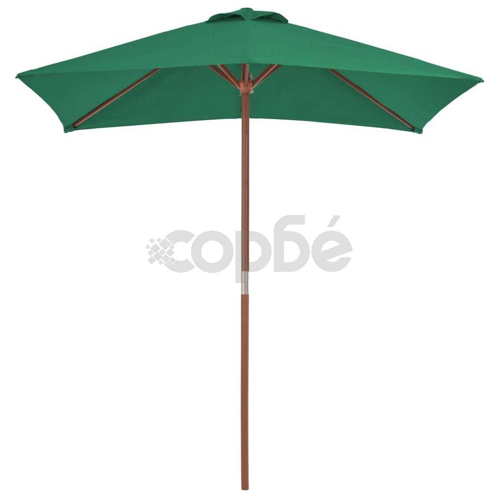 Градински чадър с дървен прът, 150x200 см, зелен