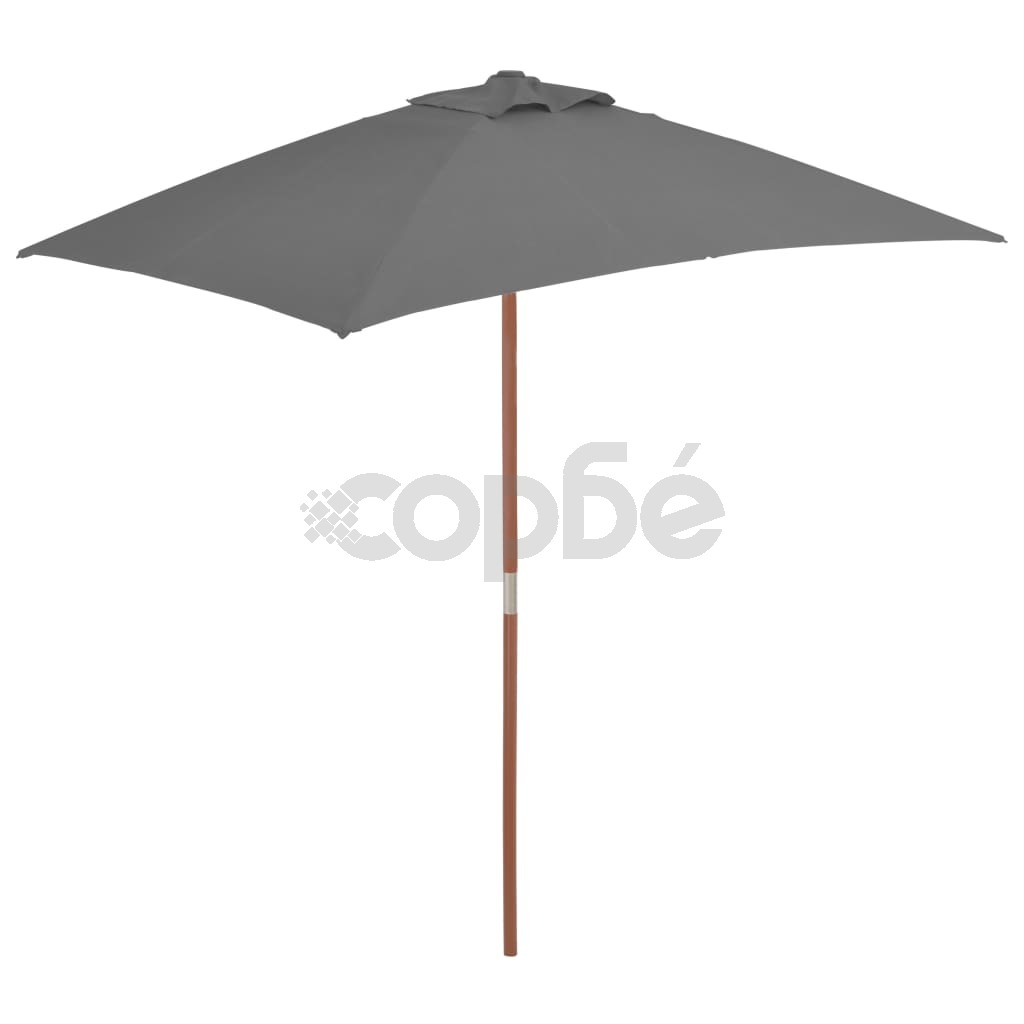Градински чадър с дървен прът, 150x200 см, антрацит