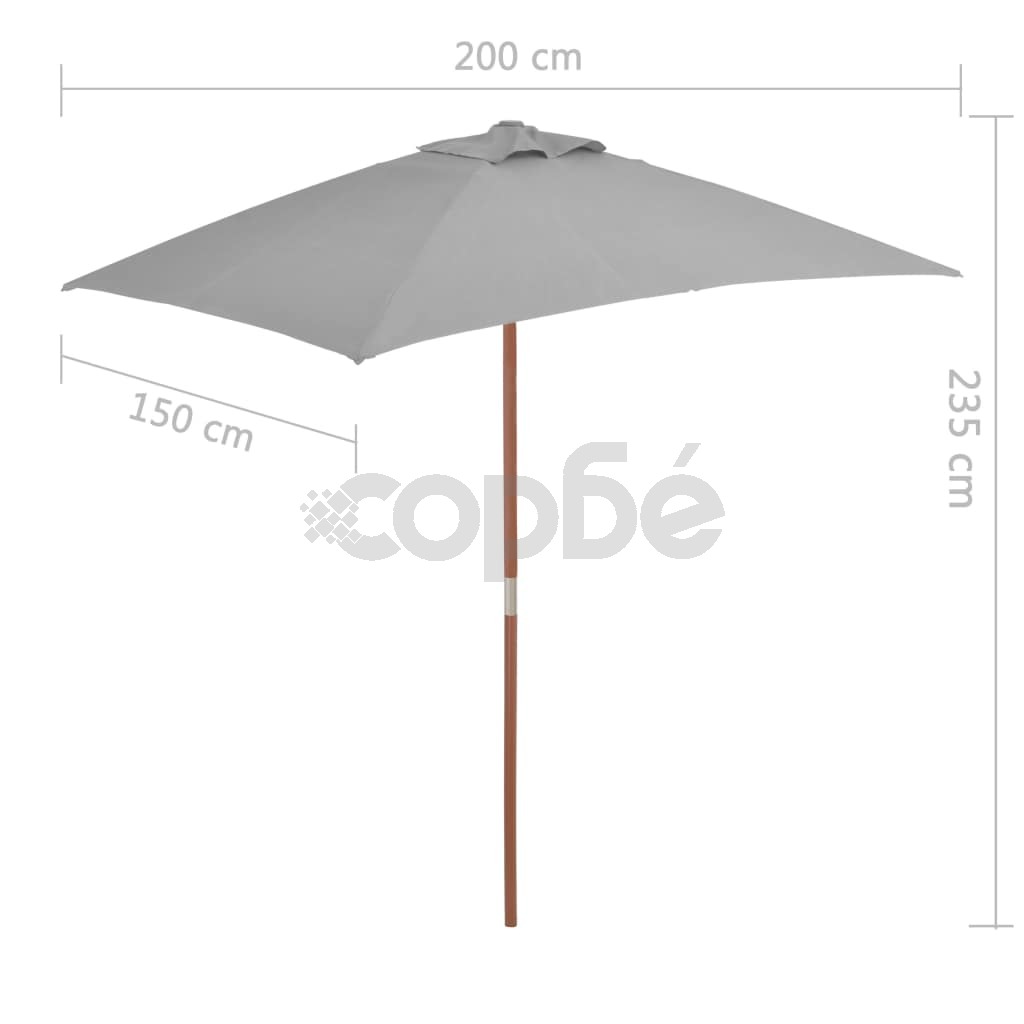 Градински чадър с дървен прът, 150x200 см, антрацит