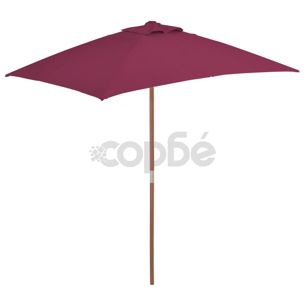 Градински чадър с дървен прът, 150x200 см, бордо червено