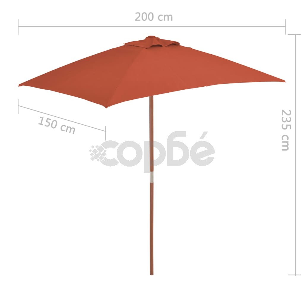 Градински чадър с дървен прът, 150x200 см, керемиден
